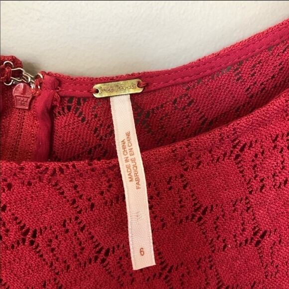 Free People Red Daisy Cut Out Waist Dress Size 6 - Picture 7 of 8